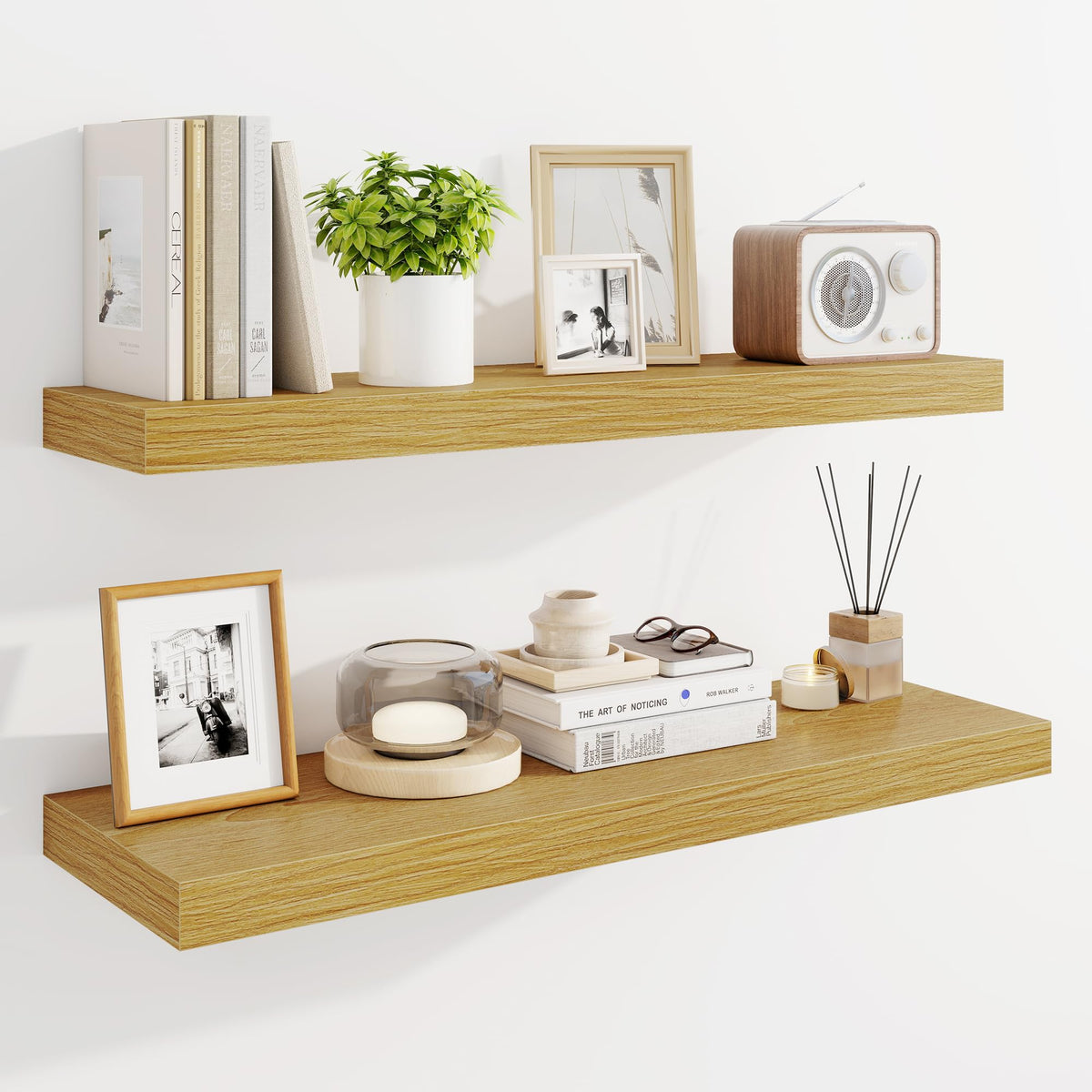Marsmiles 55" Floating Shelves for Wall, Wooden Shelves with Invisible Brackets Set of 2, Rustic Farmhouse Wall Mounted Shelf for Kitchen Bathroom Living Room Study, White