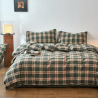 EAVD Vintage Buffalo Plaid Duvet Cover Queen Red&Black&Green Muslin Cotton