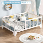 EXPERLAM Full Montessori Floor Bed for Kids, Removable Rails, White