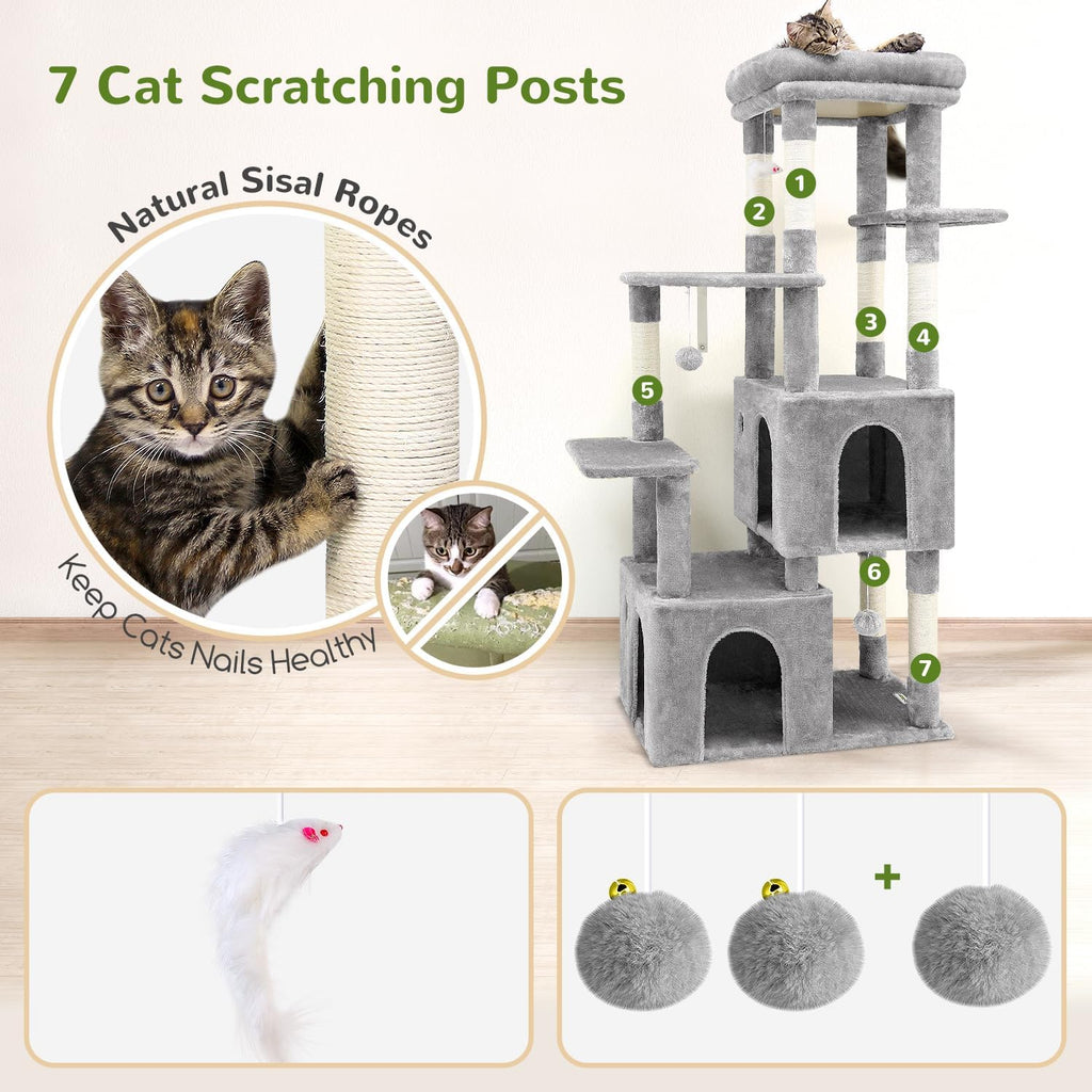 Globlazer Heavy Duty Cat Trees for Big Cats Maine Coon, F61, Light Grey