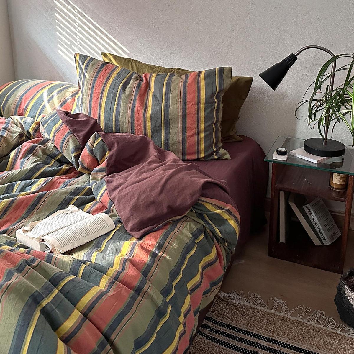 Plaid Duvet Cover Set Washed Cotton,Queen(90"x90"),Multicolor Gingham