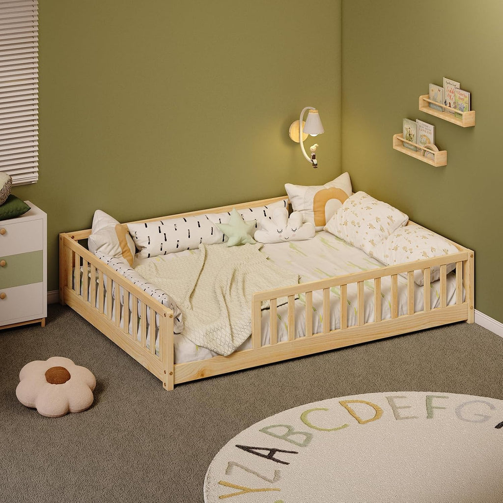 Full Montessori Floor Bed with Rails