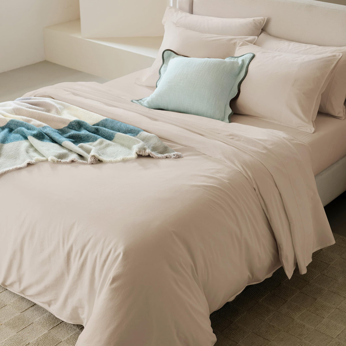 Double Stitch GOTS Organic Cotton King Duvet Cover, Washed 300TC, Greige