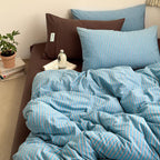 Plaid Duvet Cover Set Washed Cotton,Queen(90"x90"),Multicolor Gingham