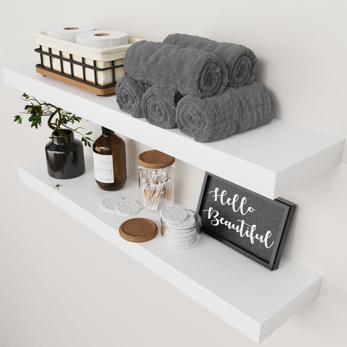 Solid Wood Floating Shelves for Wall 36 Inches Long, Walnut Wooden Shelf