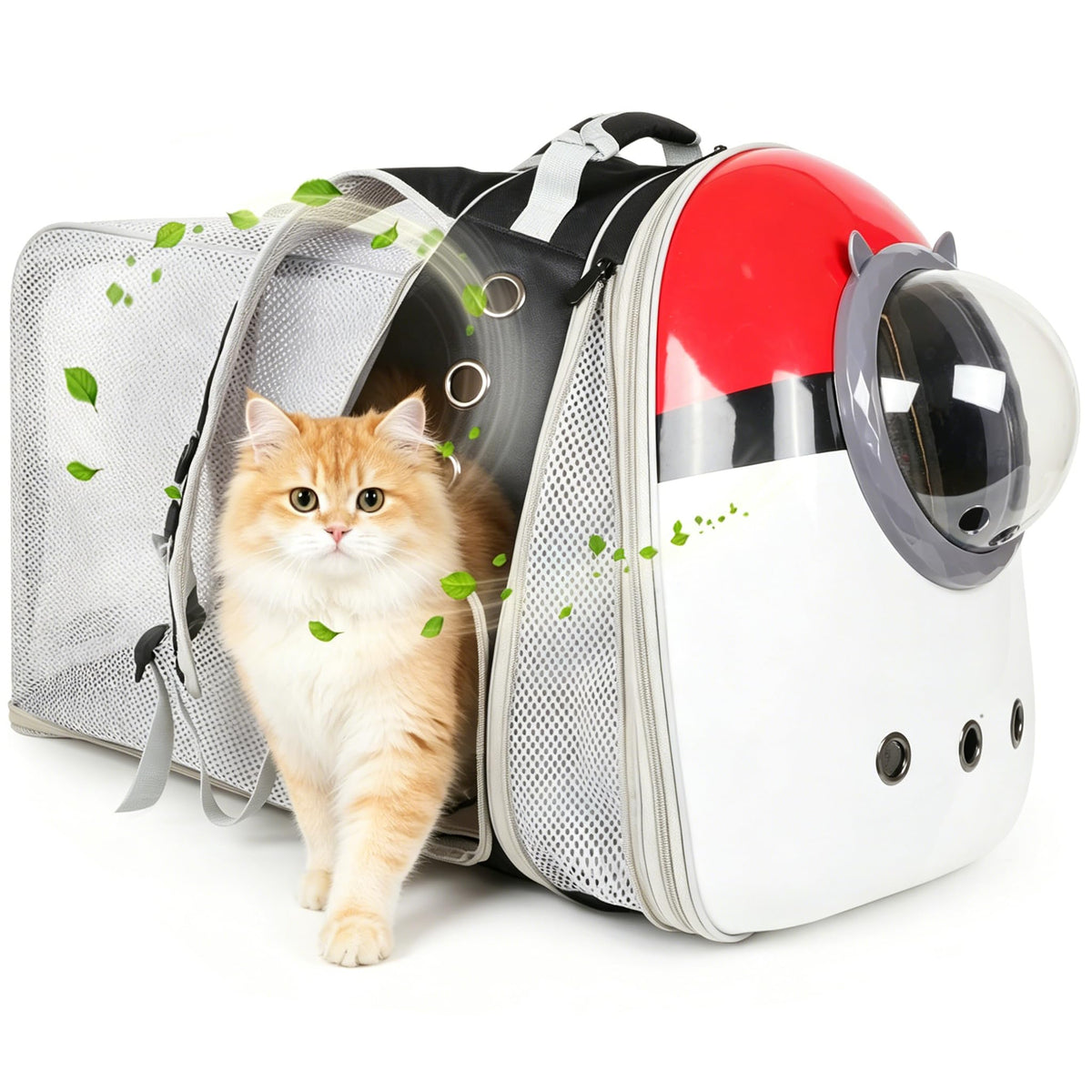 Expandable Cat Carrier Backpack with Catnip Toys, Backpack for Cats Kitten Small Puppy, Airline Approved Cat Bubble Backpack, Space Capsule Astronaut Carrier… (RED BP&Toy, Back Extension)