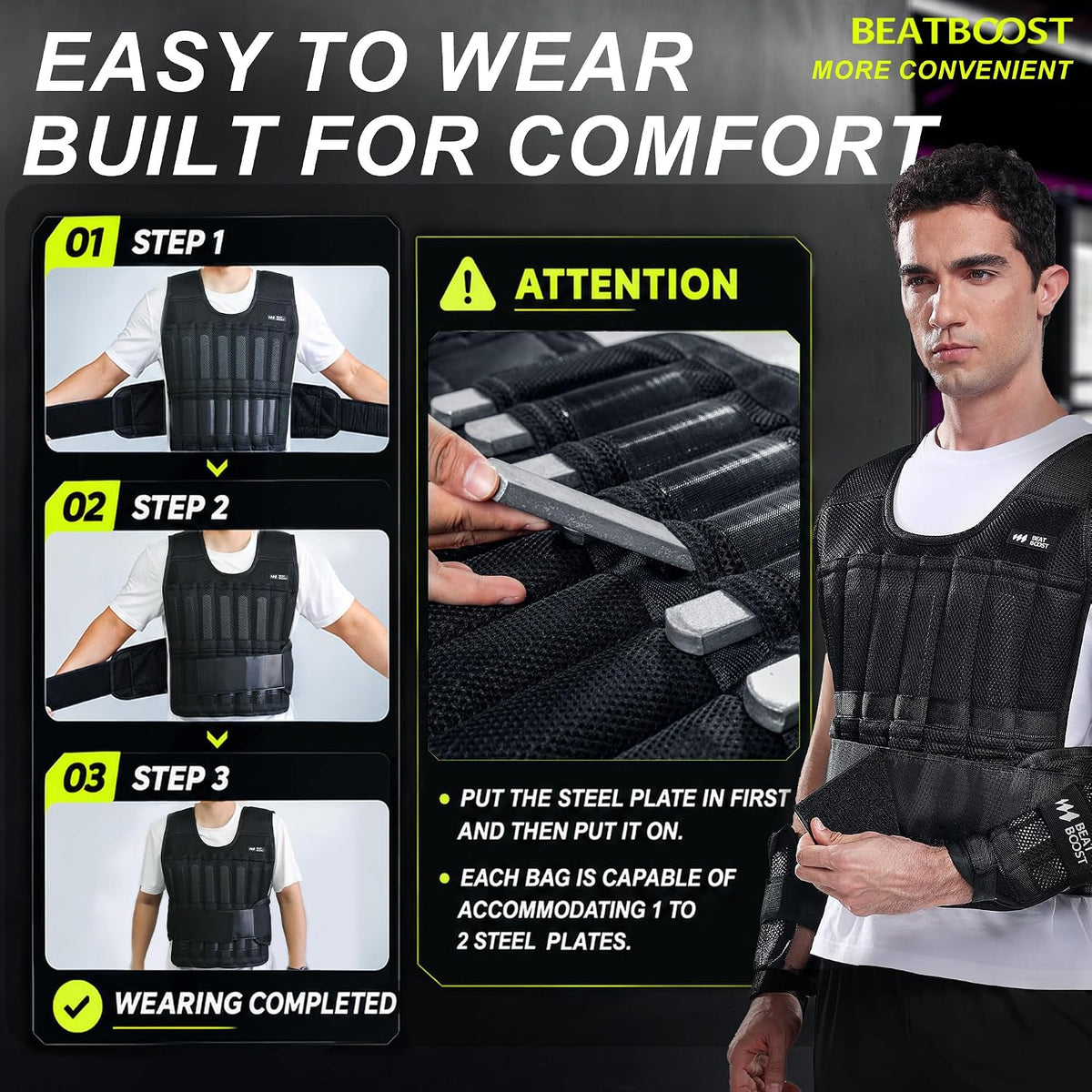 Beatboost Weighted Vest Men,20lb/30lb/40lb/50lb/60lb Adjustable Weight Vest