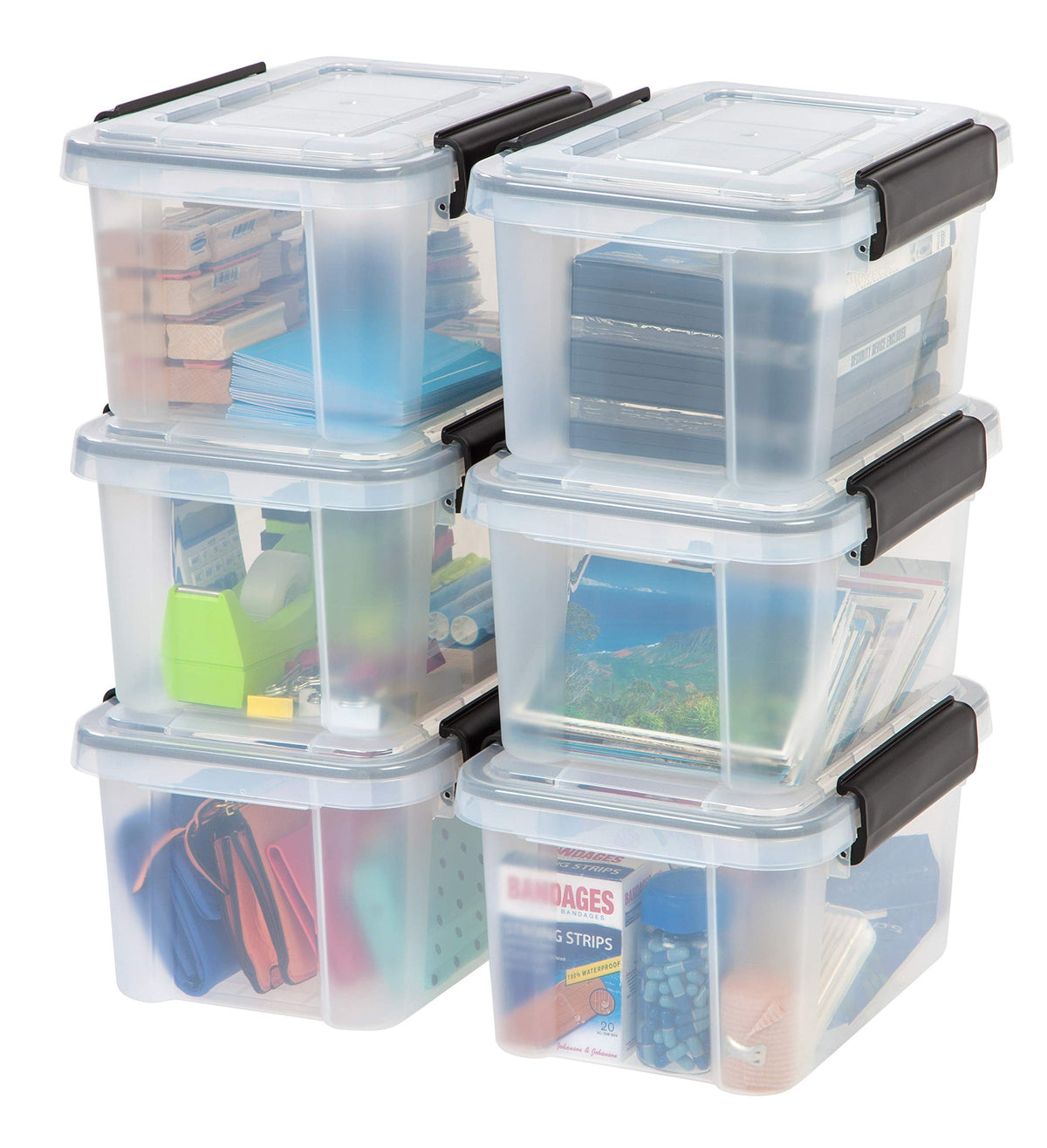 IRIS USA 6-Pack 19 Qt Storage Bins with Gasket Lids, Clear/Black