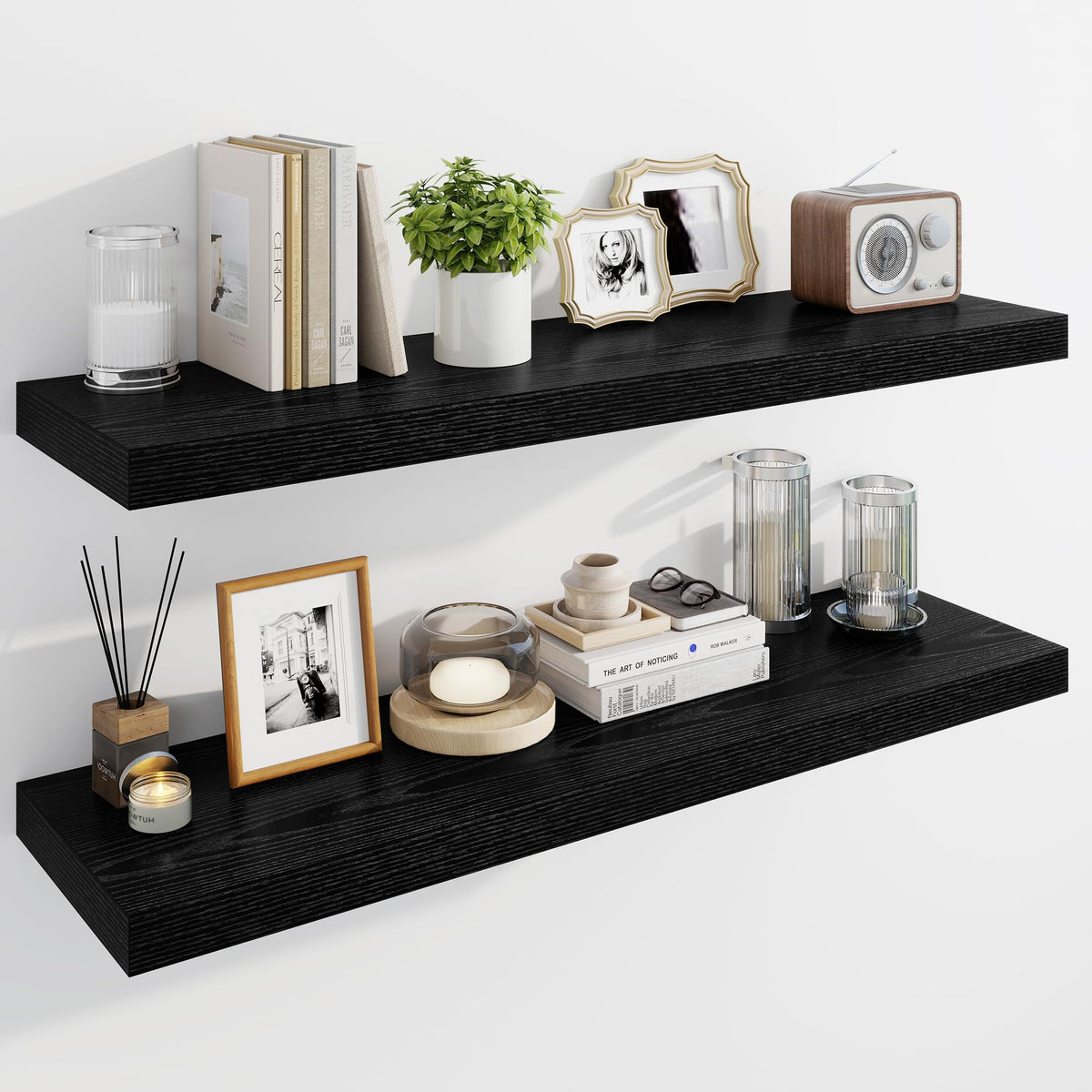 Marsmiles 55" Floating Shelves for Wall, Wooden Shelves with Invisible Brackets Set of 2, Rustic Farmhouse Wall Mounted Shelf for Kitchen Bathroom Living Room Study, White