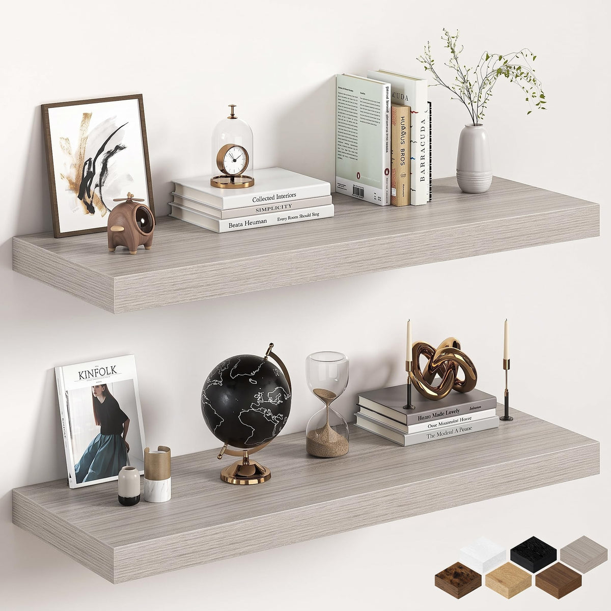 30Inch Oak Floating Shelves for Wall, 12 Inch Deep Shelves for Bedroom, Kitchen, Bathroom Wall Mounted, Rustic Wood Floating Shelf with Invisible Brackets for Books, Storage, Decor, 2 Packs