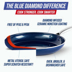 Blue Diamond 9 Piece Nonstick Cookware Set, Diamond Ceramic Pots & Pans, Dishwasher & Metal Utensil Safe, Non Toxic PFAS-Free, Kitchen Cooking Sauce & Saute Pans, Oven & Broiler to 600F, Blue