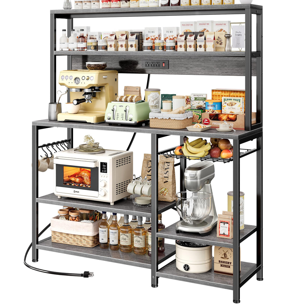 SUPERJARE Bakers Rack with Power Outlet, 35.4 Inches Coffee Bar with Basket