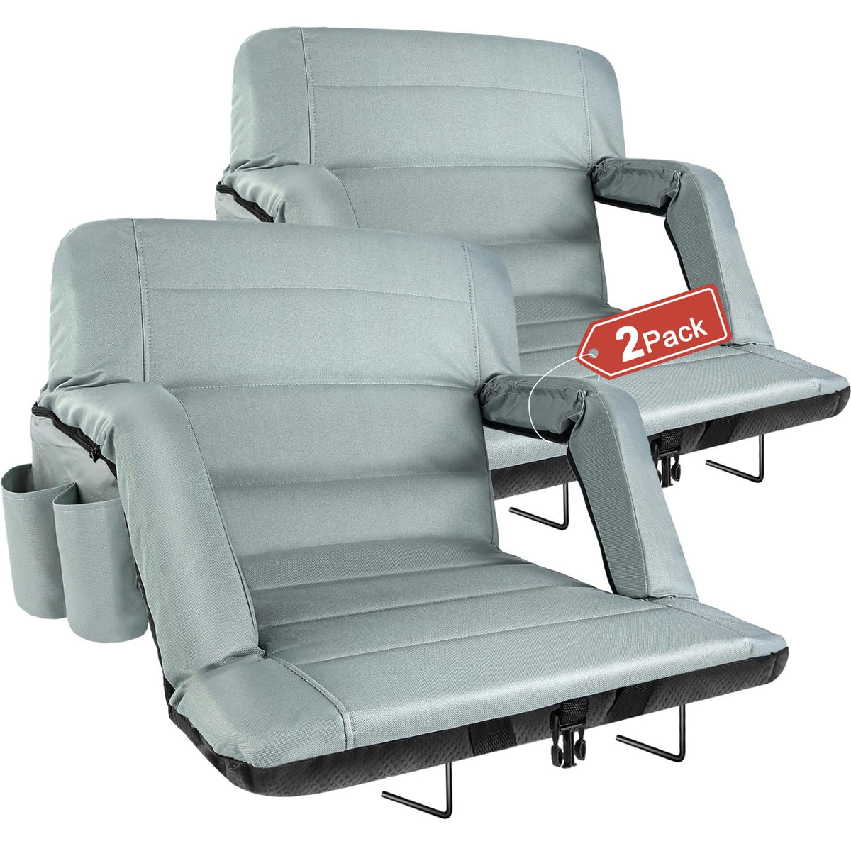 yeyeeyyee Stadium Seats with Back Support 2 Pack Wide, Exclusive Bleacher Chairs with Back and Cushion Folding Stadium Chairs, 6 Reclining Positions Waterproof Bleacher Seats (Wide|22.5" Black)