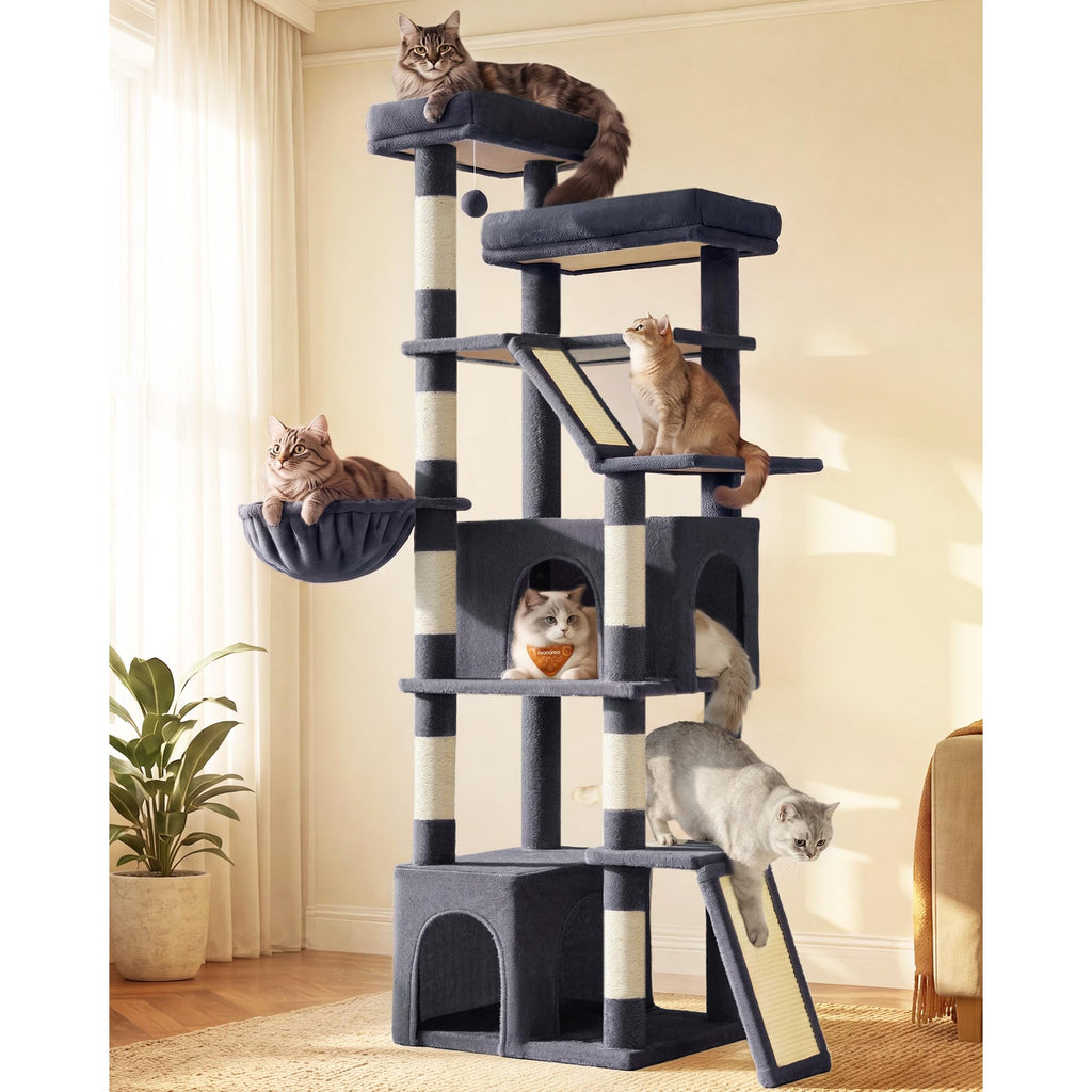 Feandrea 72.6-Inch Tall Cat Tree Tower for Indoor Extra Large Cats, Scratching Posts, Scratching Boards, Multi-Level Design, Dove Gray UPCT014G101S