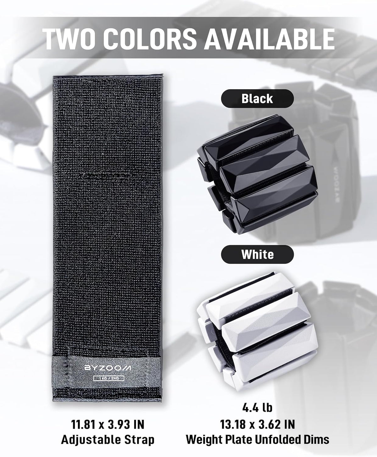 Byzoom Fitness Premium Zinc Alloy Wrist & Ankle Weights Weighted Bracelet 1.1LB / 2.2LB / 4.4LB Set of 2, Refined Resistance for Pilates, Yoga, and Sculpting, White or Black