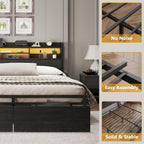 Furnulem Full Size Bed Frame with Headboard and Charging Station,2 Drawers