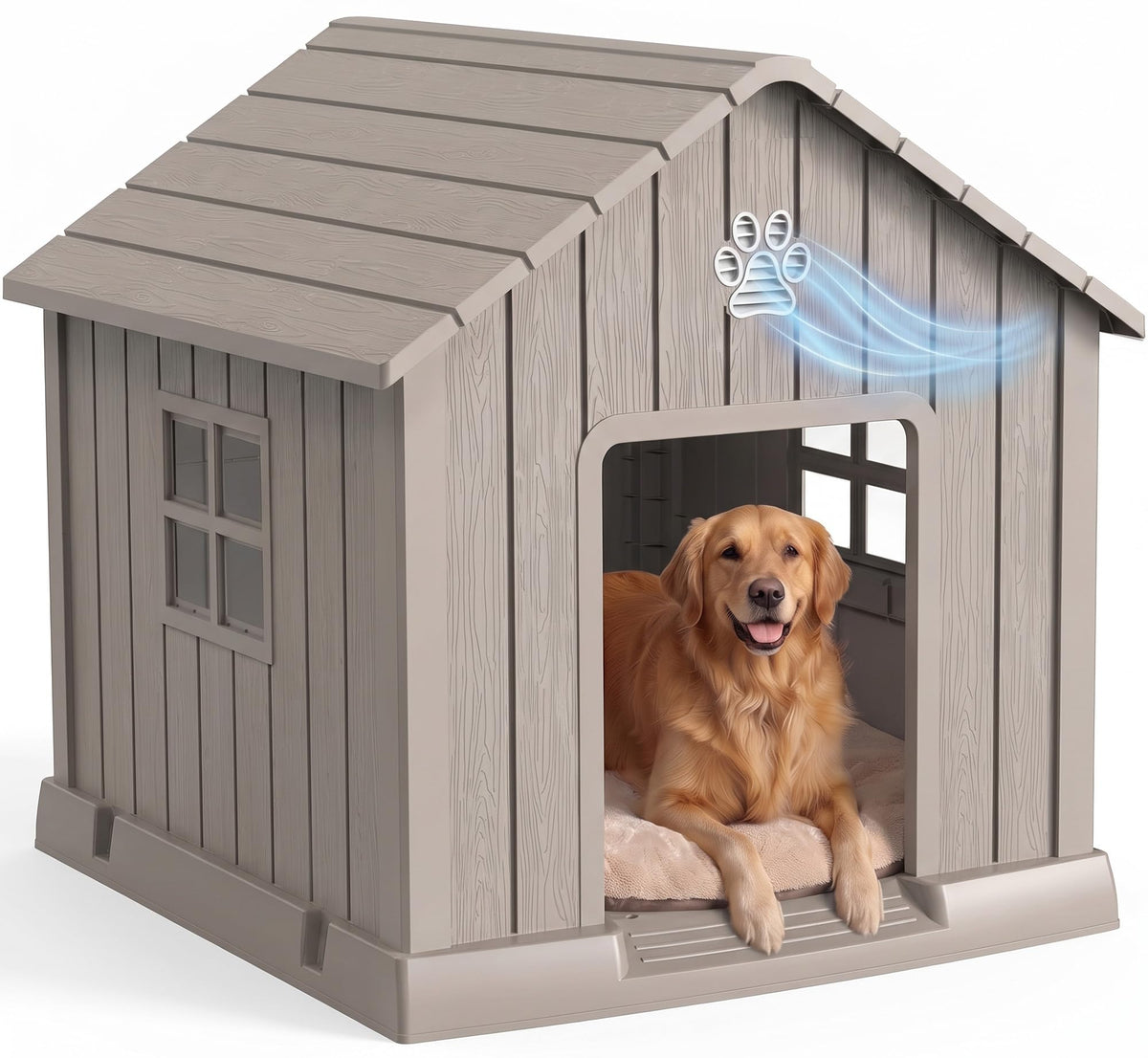 35 Inch Dog House Outdoor with Windows,Indoor/Outdoor,Blue