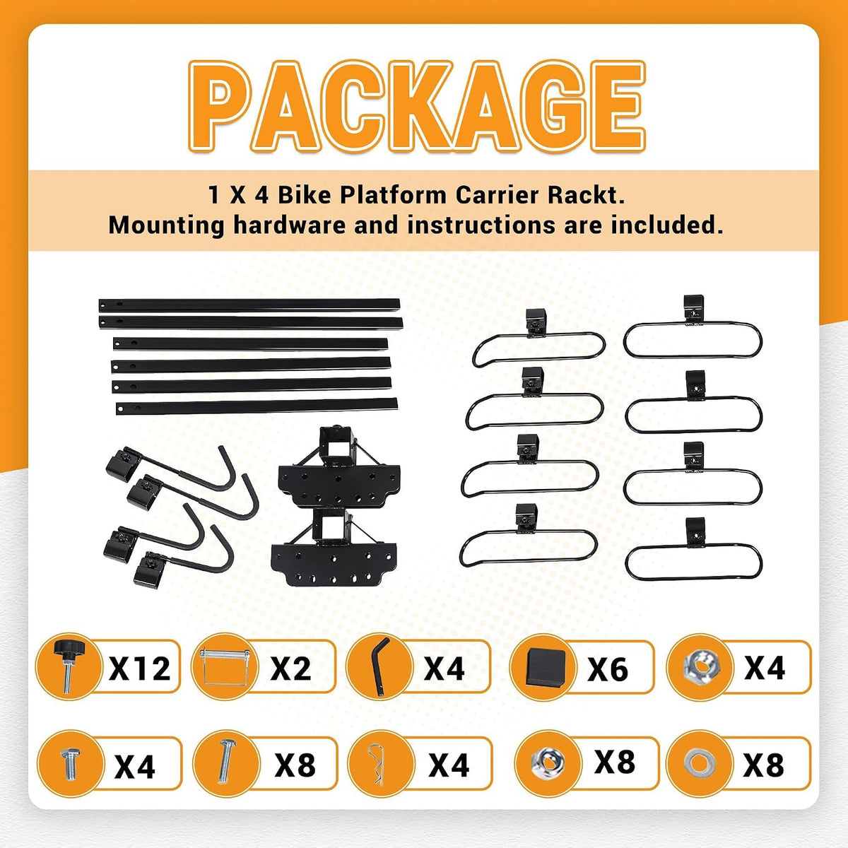 HECASA Universal 4 Bike Platform Carrier Mount Rack Foldable
