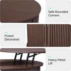 LINSY Lift Top Coffee Table, Round Fluted Coffee Table with Storage, Mid Century Modern Wooden Coffee Tables with Sliding Tambour Door, 31.5" Center Table for Living Room, Office, Small Space, Walnut