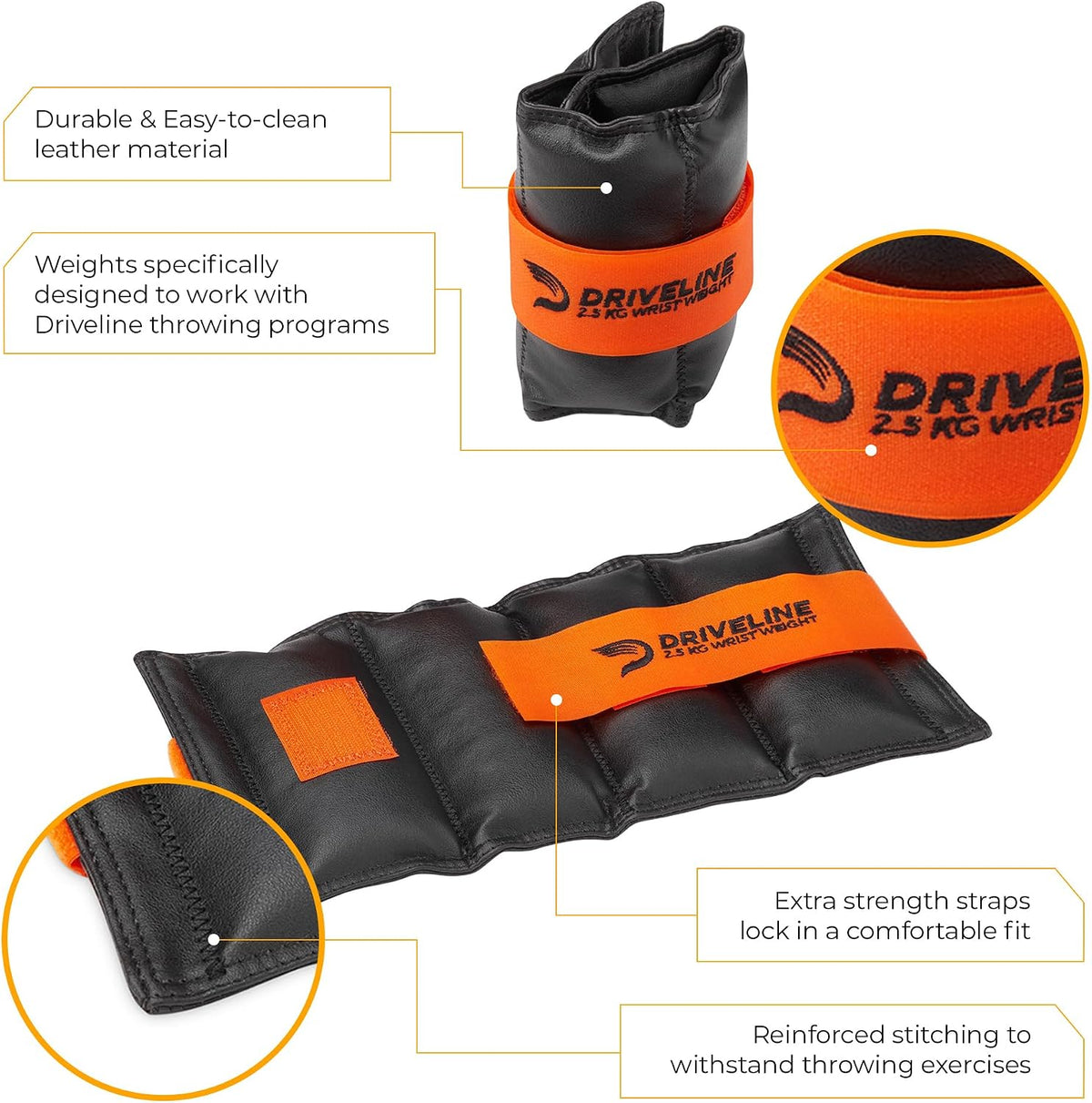 Driveline Baseball Leather Wrist Weight 2-Pack (2.5 kg or 5 kg) Premium Weights for Arm Strength and Pitching Mechanics Training
