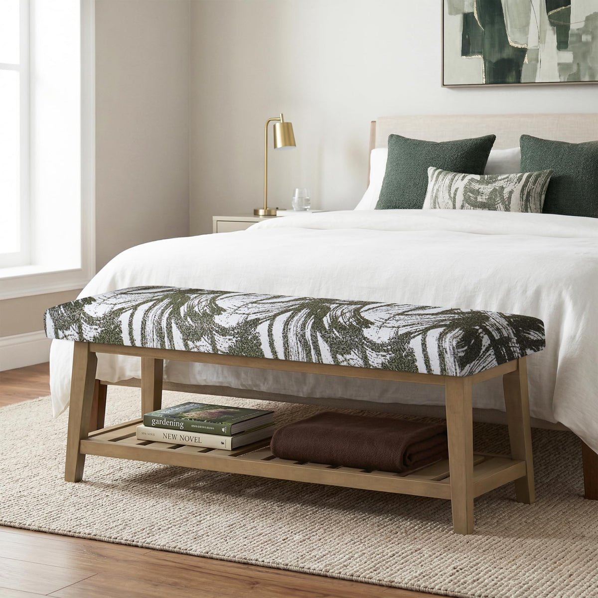 Zihanhome Entryway Shoe Bench, End of Bed Bench,Upholstered Bench(Beige)