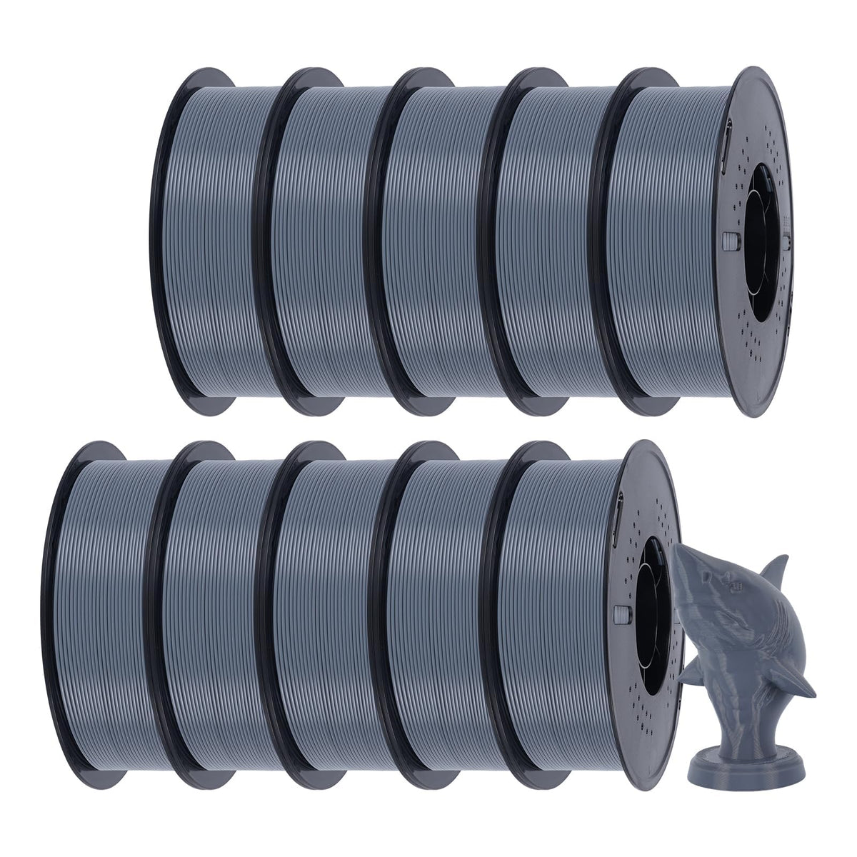 Kingroon PETG 3D Printer Filament, 10 Rolls, Dimensional Accuracy +/- 0.03 mm, 1kg Spool(2.2lbs), 1.75 mm，10KG Ten Colors Black White Grey Red Blue Green Yellow Orange Transparent Silver
