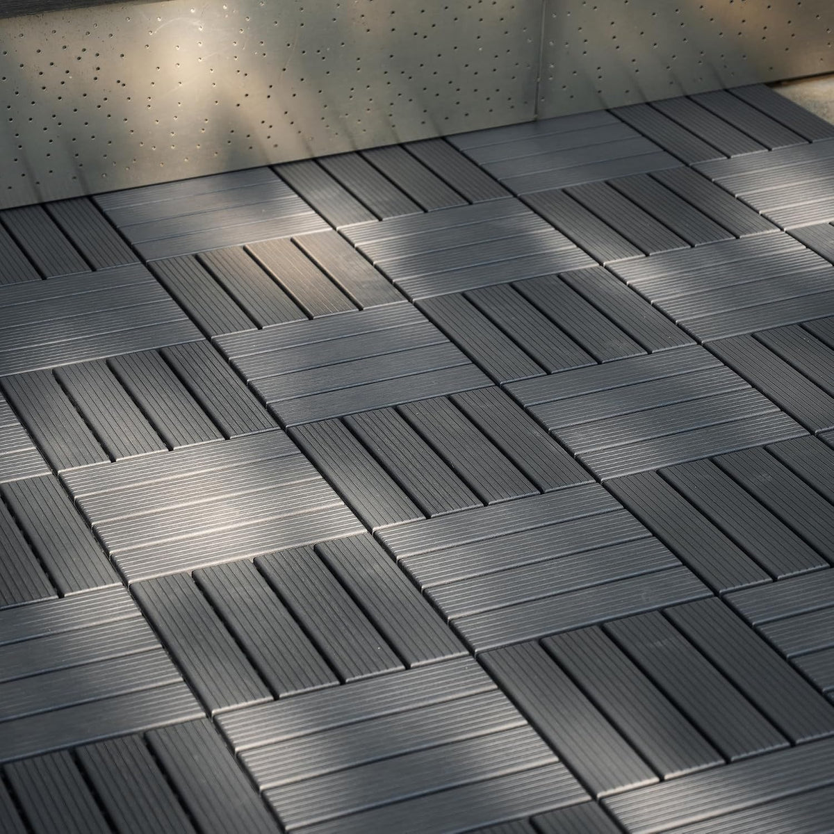 Plastic Interlocking Deck Tiles, 12"x12" Patio Flooring, 44 Packs Deck Tile Outdoor Waterproof All Weather, Flooring Tiles for Balcony, Backyard Pool decking Tiles, Carved Bricks Gray