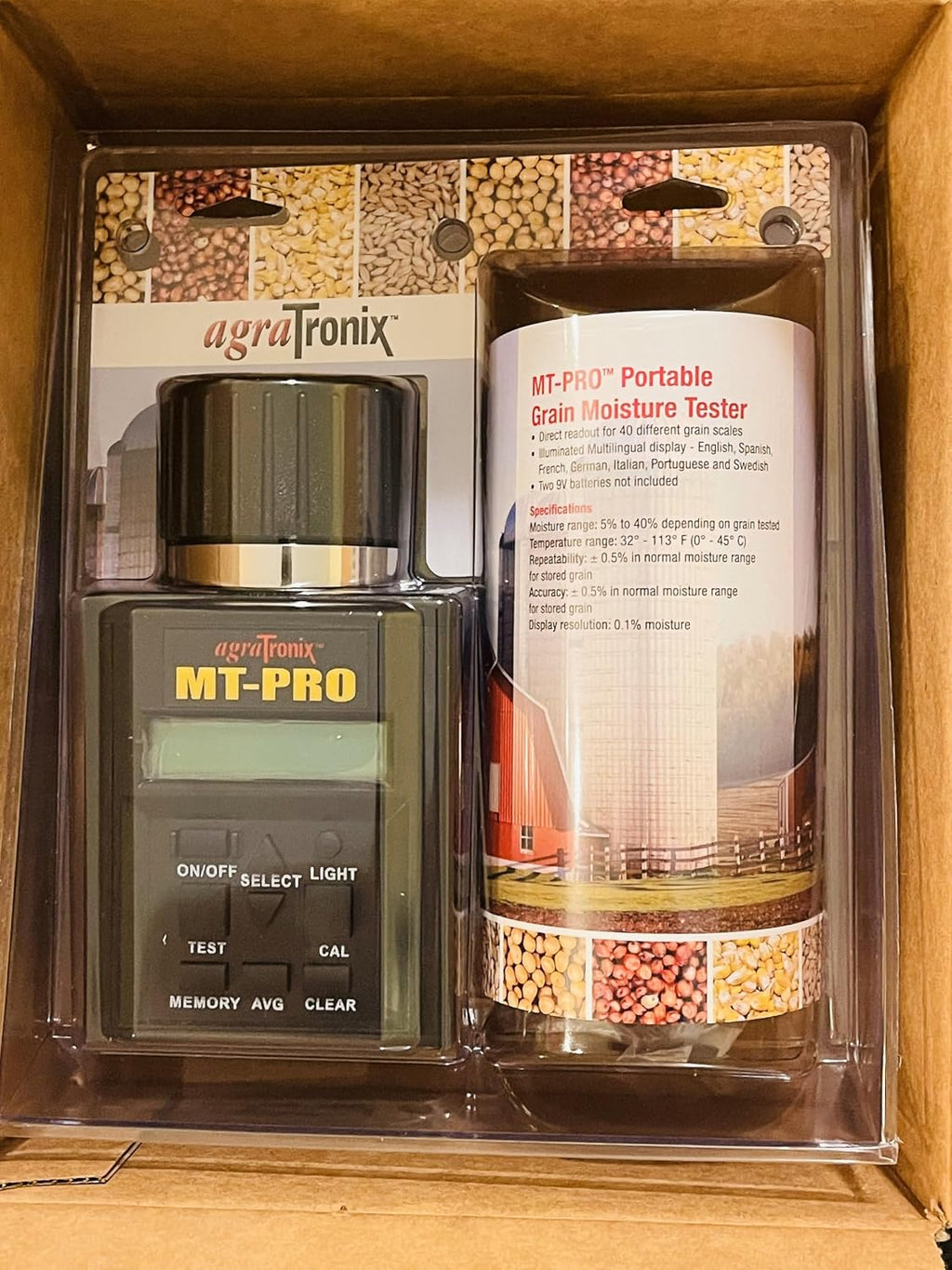 Agratronix MT-Pro Portable Moisture Tester for Grain with Digital Meter Readout, Grain Tester with Carry Case