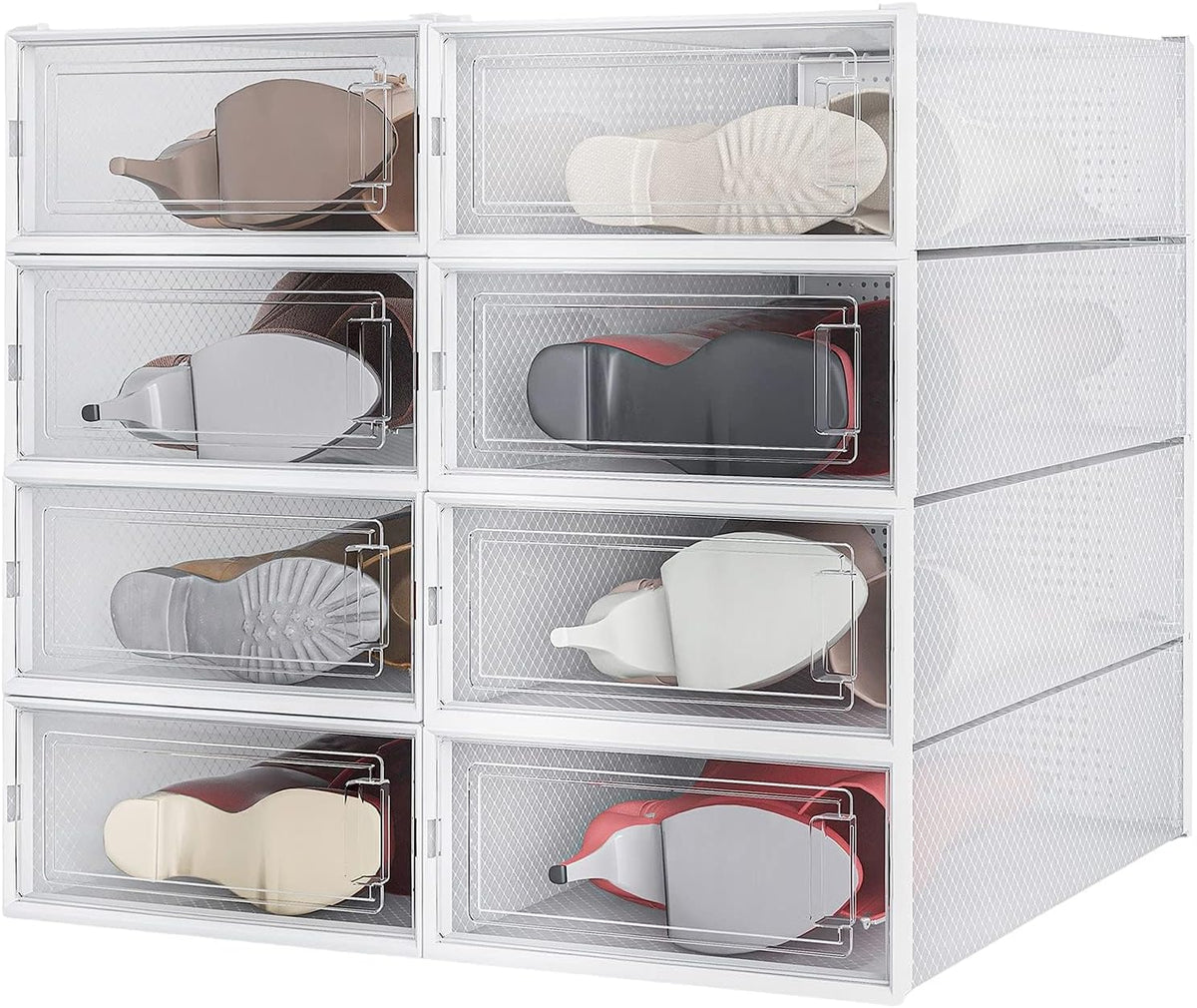 8-Piece Boot and Shoe Storage Box, Stackable Clear Plastic Shoe Box, Space-Saving Shoe Organizer for Boots, Sneakers, and High Heels, Clear