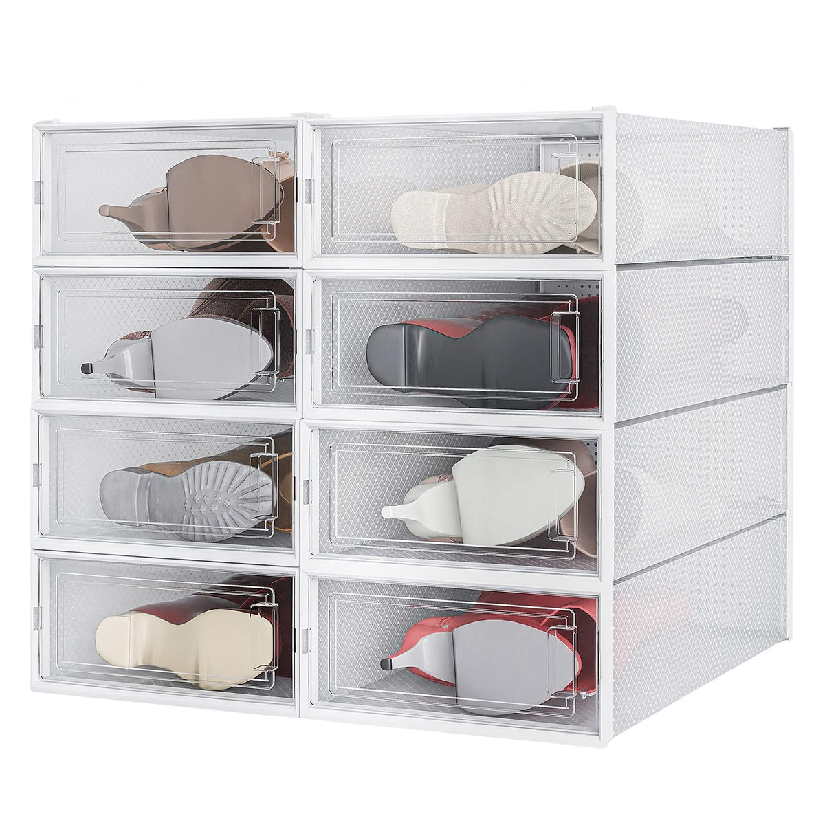8-Piece Boot and Shoe Storage Box, Stackable Clear Plastic Shoe Box, Space-Saving Shoe Organizer for Boots, Sneakers, and High Heels, Clear