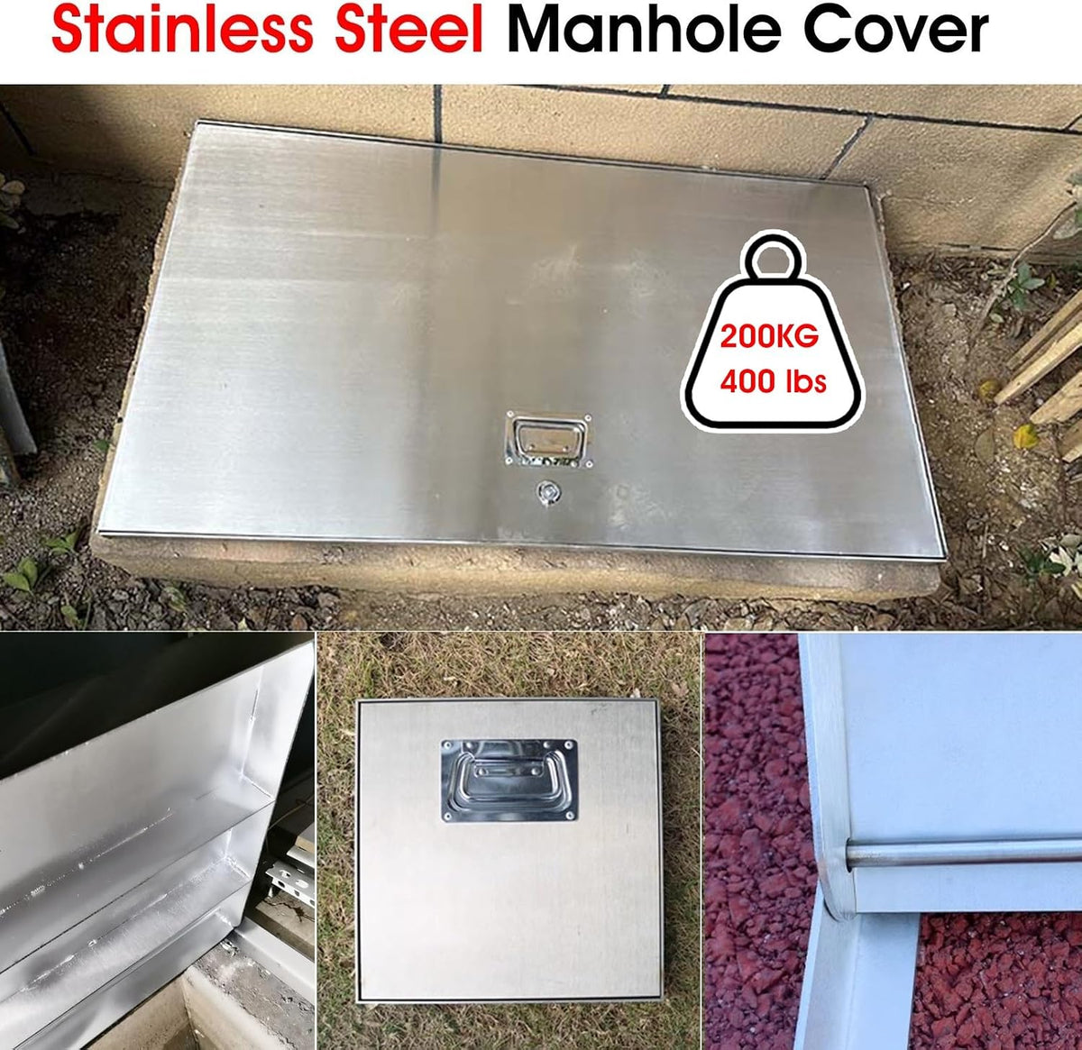 ZAQYCM Crawl Space Access Door Exterior, Stainless Steel Yard Sewer Manhole Cover with Lock and Handle, Basement Window Well Covers Customizable 32 30 28 24 22 20 Inch Wide(WxL 20x23in)