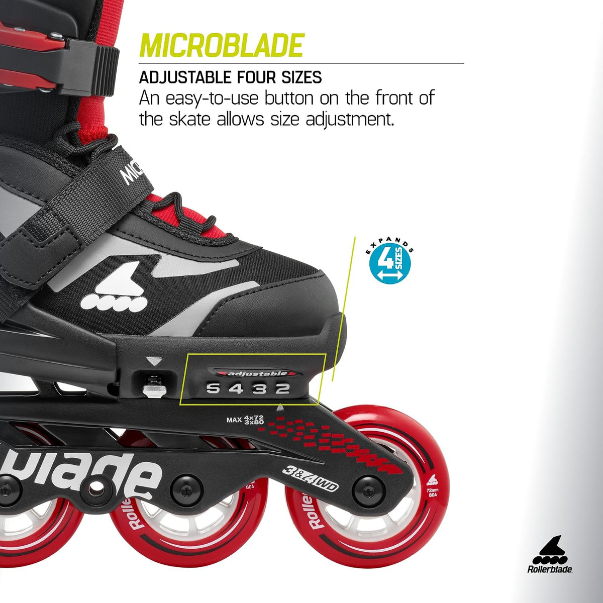 Rollerblade Microblade Kid's Adjustable Fitness Inline Skate, Junior, Youth Performance Inline Skates