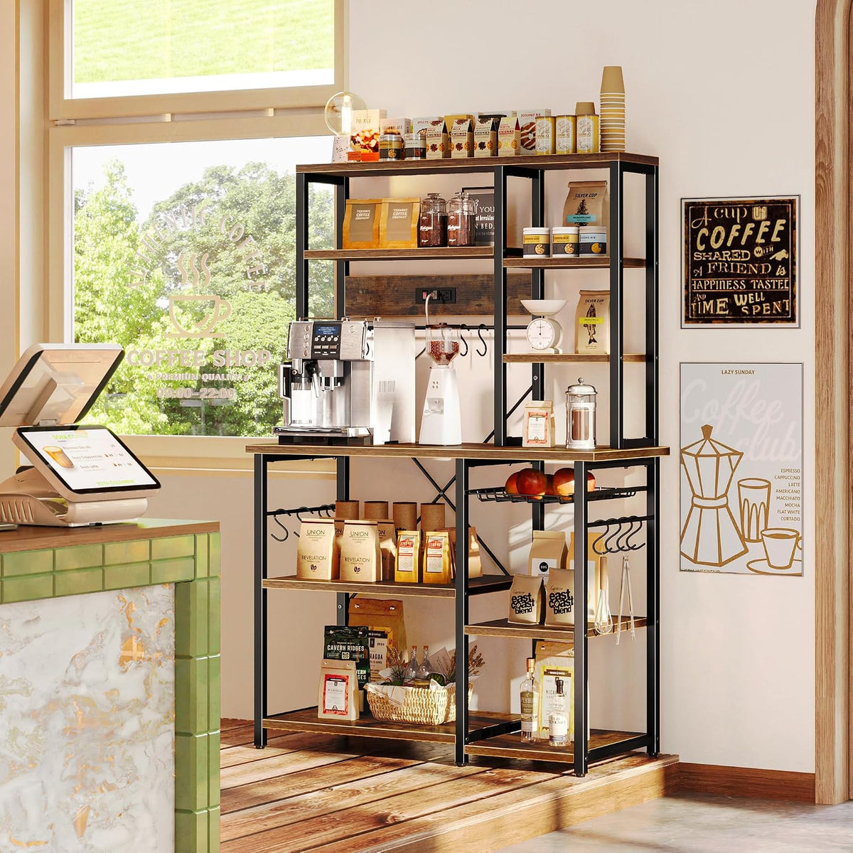 SUPERJARE Large Bakers Rack with Power Outlets, 39.6 Inches Microwave Stand