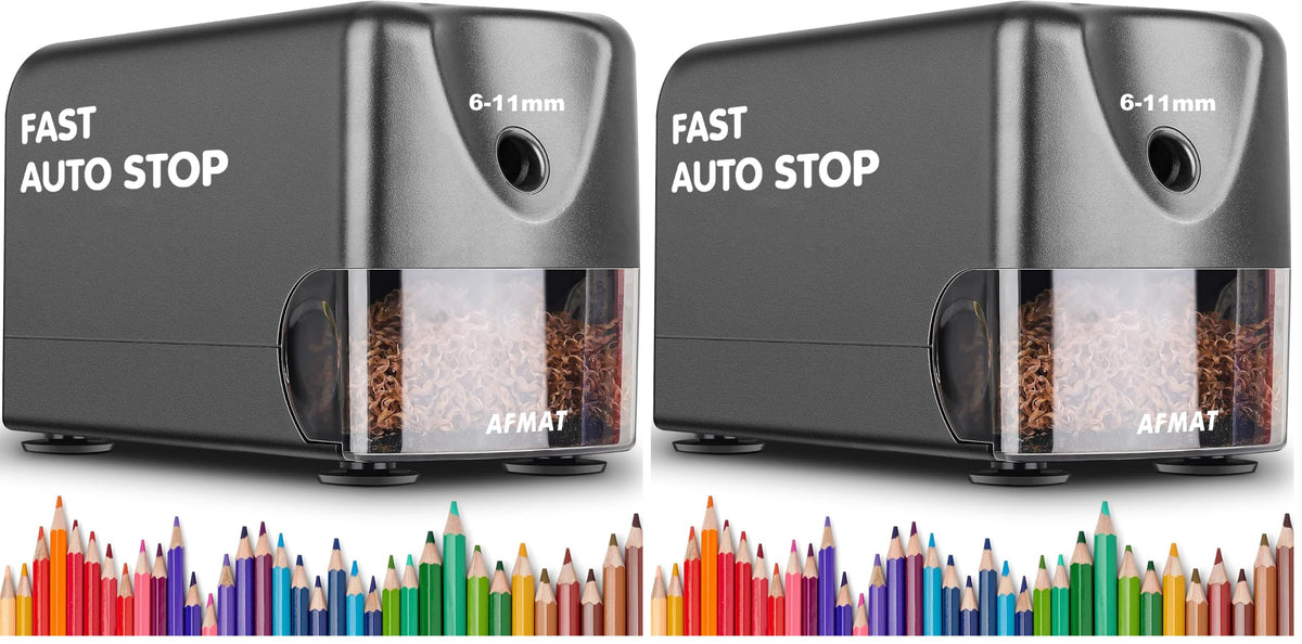 AFMAT Heavy Duty Electric Pencil Sharpener, Auto Stop Classroom Pencil Sharpeners for 6-11mm No.2/Colored Pencils, Pencil Sharpener for Large Pencils, Sharp Point, Save Pencil, PSX3 (Pack of 2)