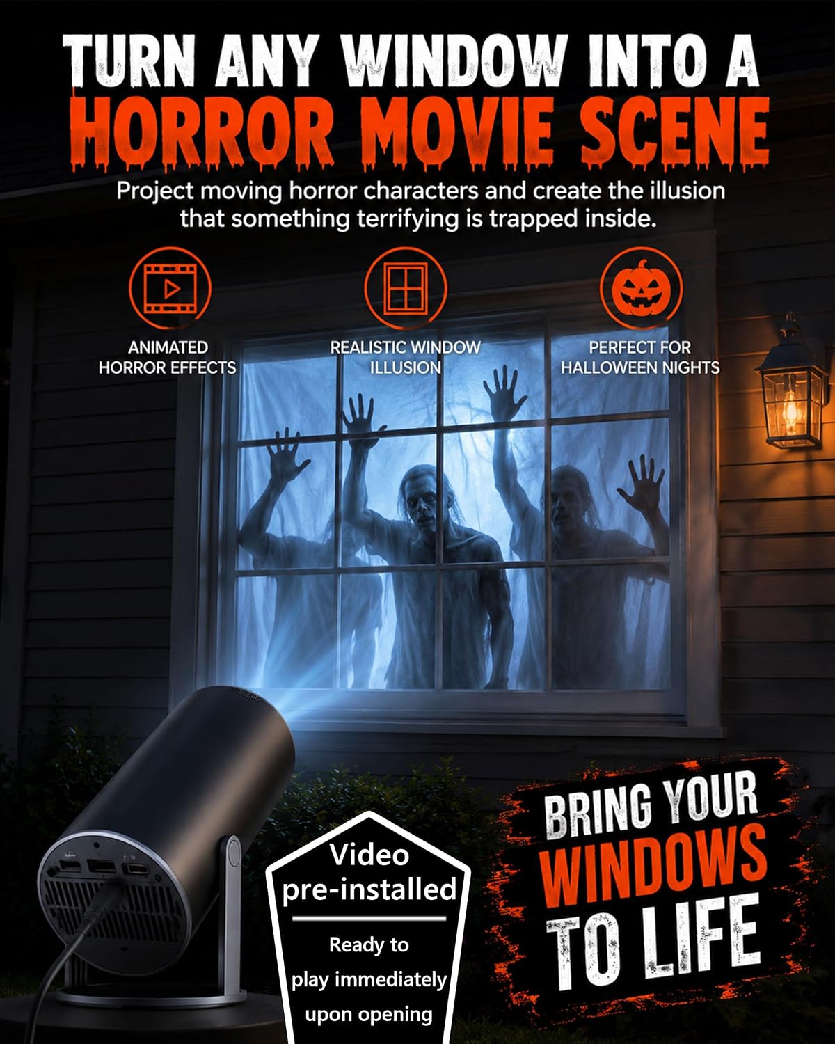 Scary Decorations Halloween Window Projector，black：With Effect fabric
