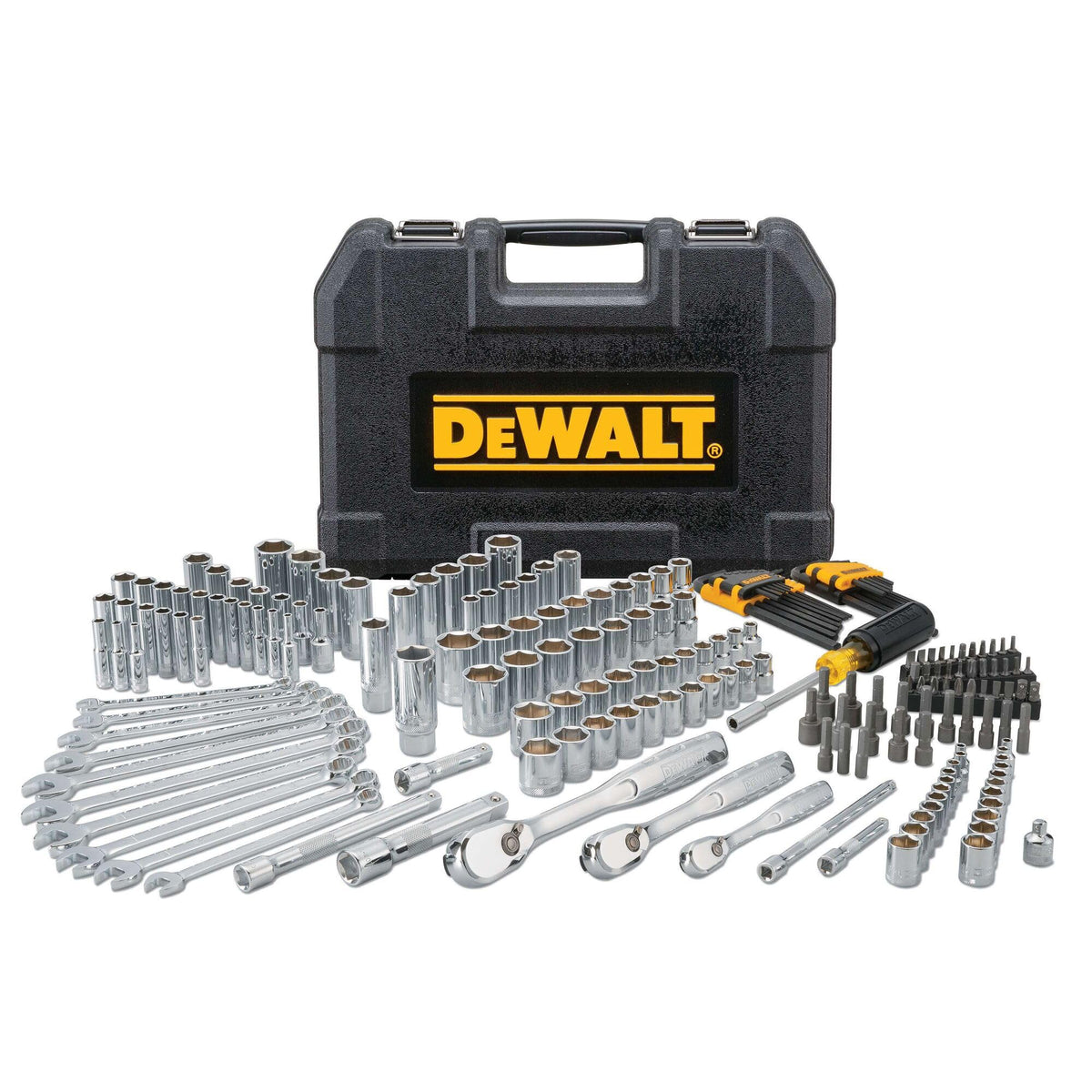 DEWALT Mechanic Tool Set, 247-Piece, 1/4 in., 3/8 in. and 1/2 in. Drive, SAE, Ratchets, Sockets, Hex Keys, Combination Wrenches, Polish Chrome Finish (DWMT81535)