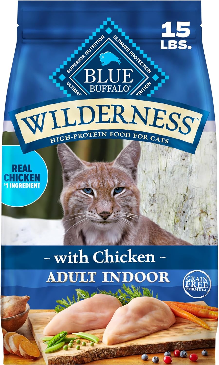 Blue Buffalo Wilderness Chicken Adult Indoor Dry Cat Food, Grain-Free 15 lb