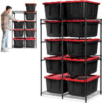 CleverMade 27 Gallon Tote Storage Rack, 10-Bin Double Tower, 500 lb, Black