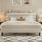 Fluest King Size Bed Frame, Platform Bed Frame with Velvet Upholstered Headboard, No Box Spring Needed, Sturdy Metal Support, Noise Free, Easy Assembly, Beige