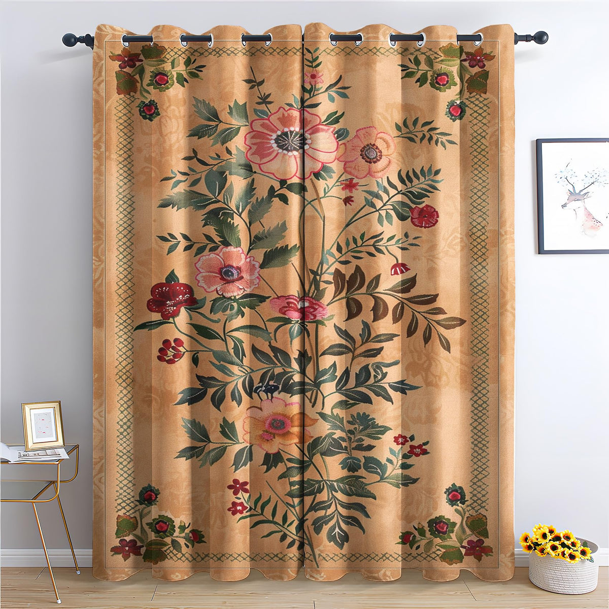 Floral Curtains 108 Inches Long 2 Panels Set, Spring Summer Flower Botanical Blackout Curtains for Bedroom, Room Darkening Thermal Insulated Grommet Drapes for Living Room, Floral Window Treatments