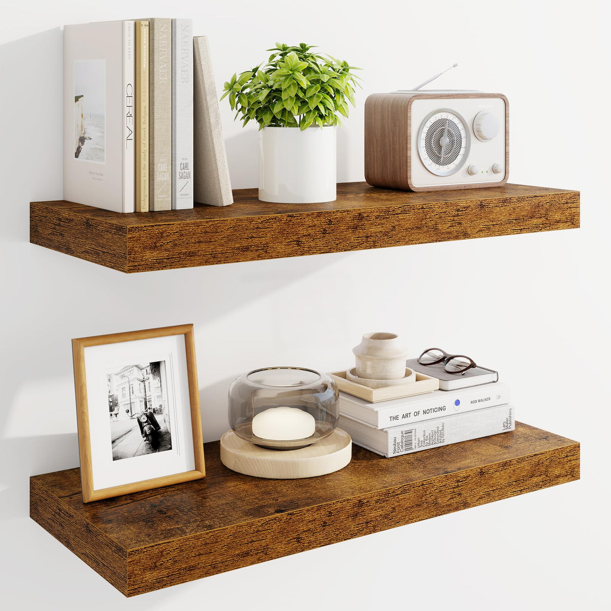 Marsmiles 55" Floating Shelves for Wall, Wooden Shelves with Invisible Brackets Set of 2, Rustic Farmhouse Wall Mounted Shelf for Kitchen Bathroom Living Room Study, White