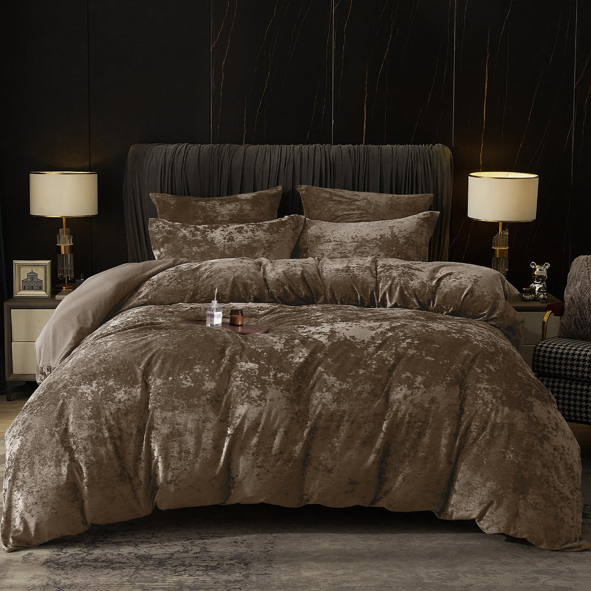 PHF Luxury Velvet Duvet Cover Set King Size, 3pcs 104" x 90", Cub