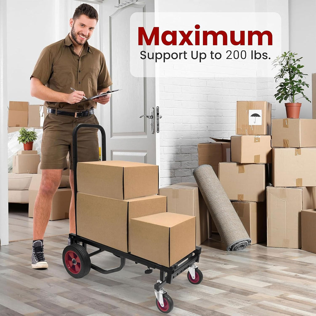 Pyle Compact Folding Adjustable Equipment Dolly - Heavy Duty Multi‑Function Convertible Cart Hand Truck/Platform Cart with Wheels - Expandable Up to 25.24" to 40.24" - 200LBS MAX Load Capacity