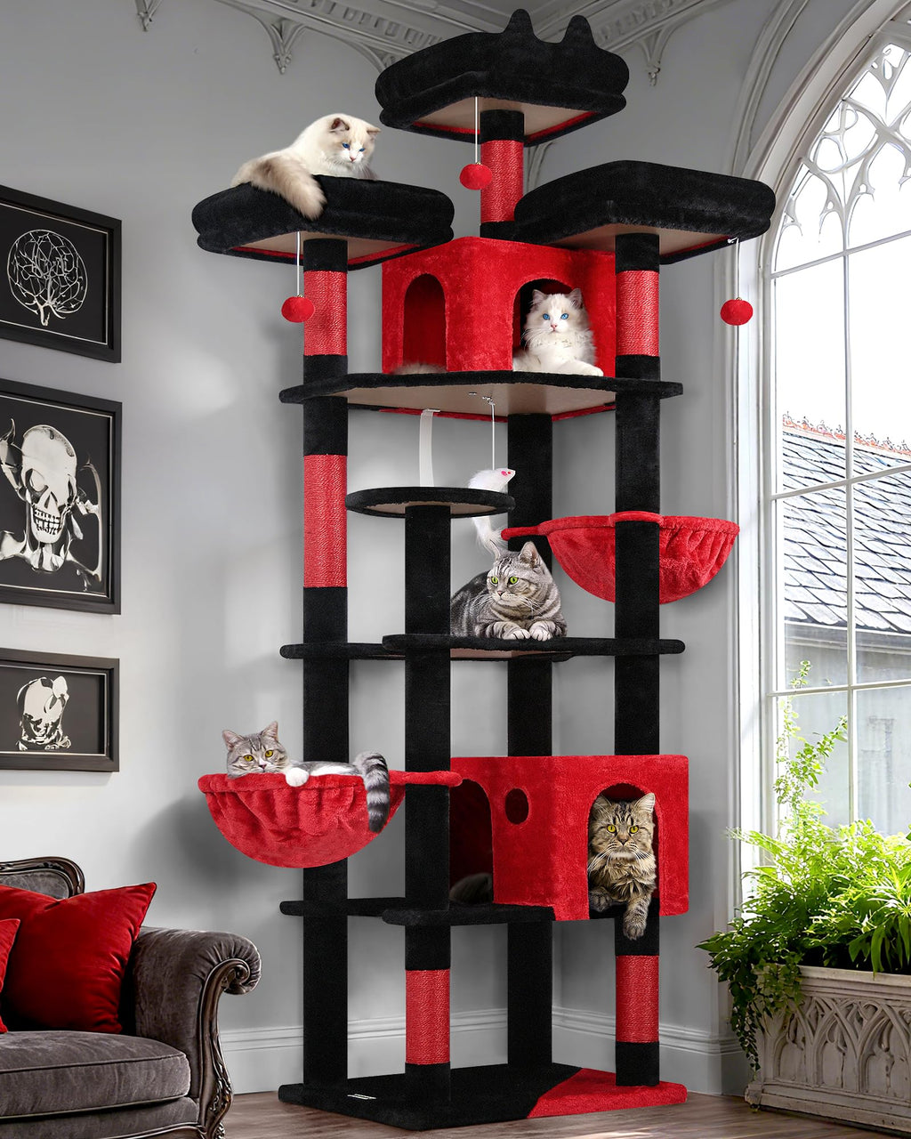 Globlazer Cat Tree Tower for Multiple Adult Cats, 82in, F82, Light Grey