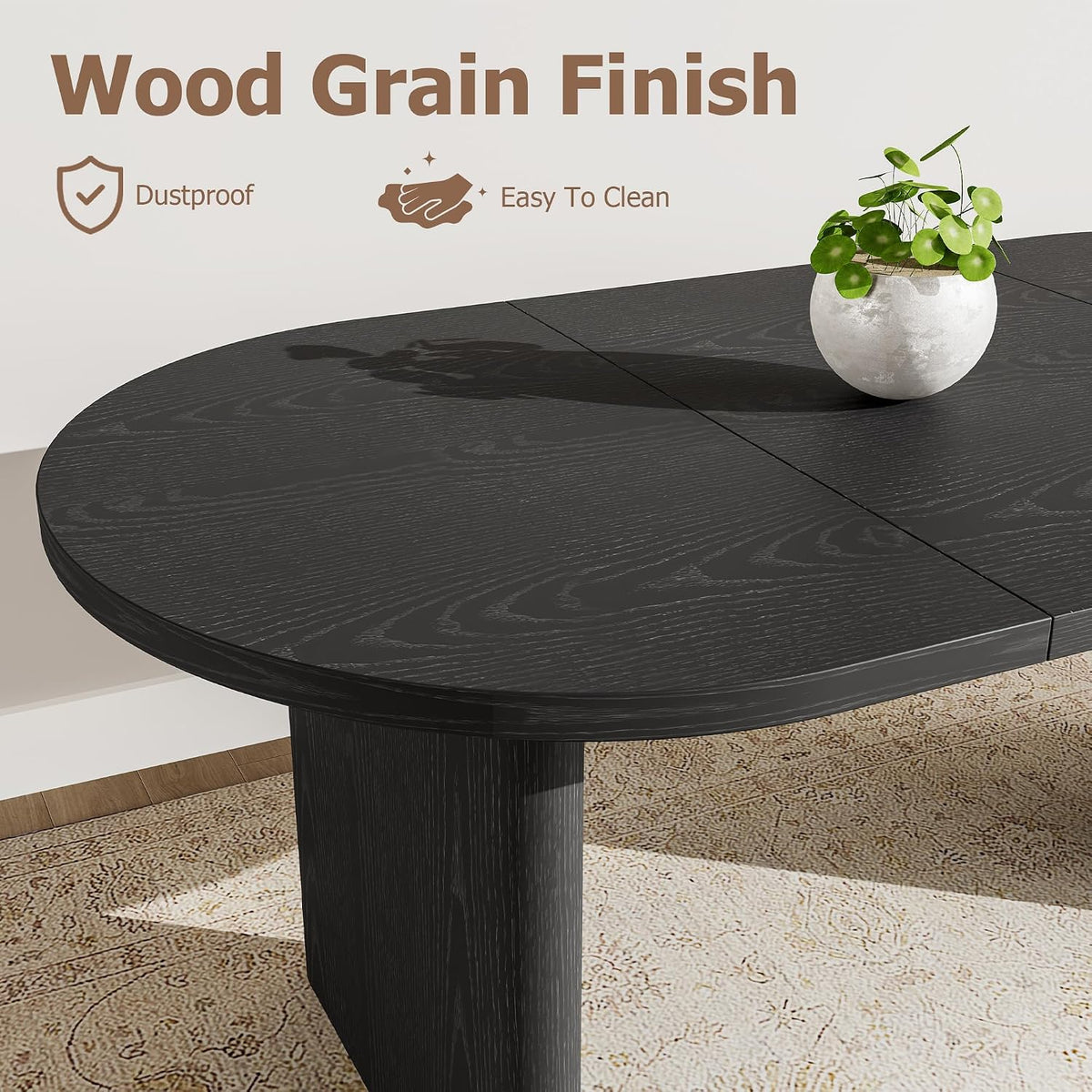 GarveeHome 63" Long Oval Dining Table with Wooden Base for 4-6 People
