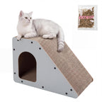 Kento 23.63" Modern Cardboard Cat Cave Scratcher with Catnip, Angled Trapezoid Hideaway House and Scratching Lounge for Indoor Cats, Heart Pattern CSR1008C