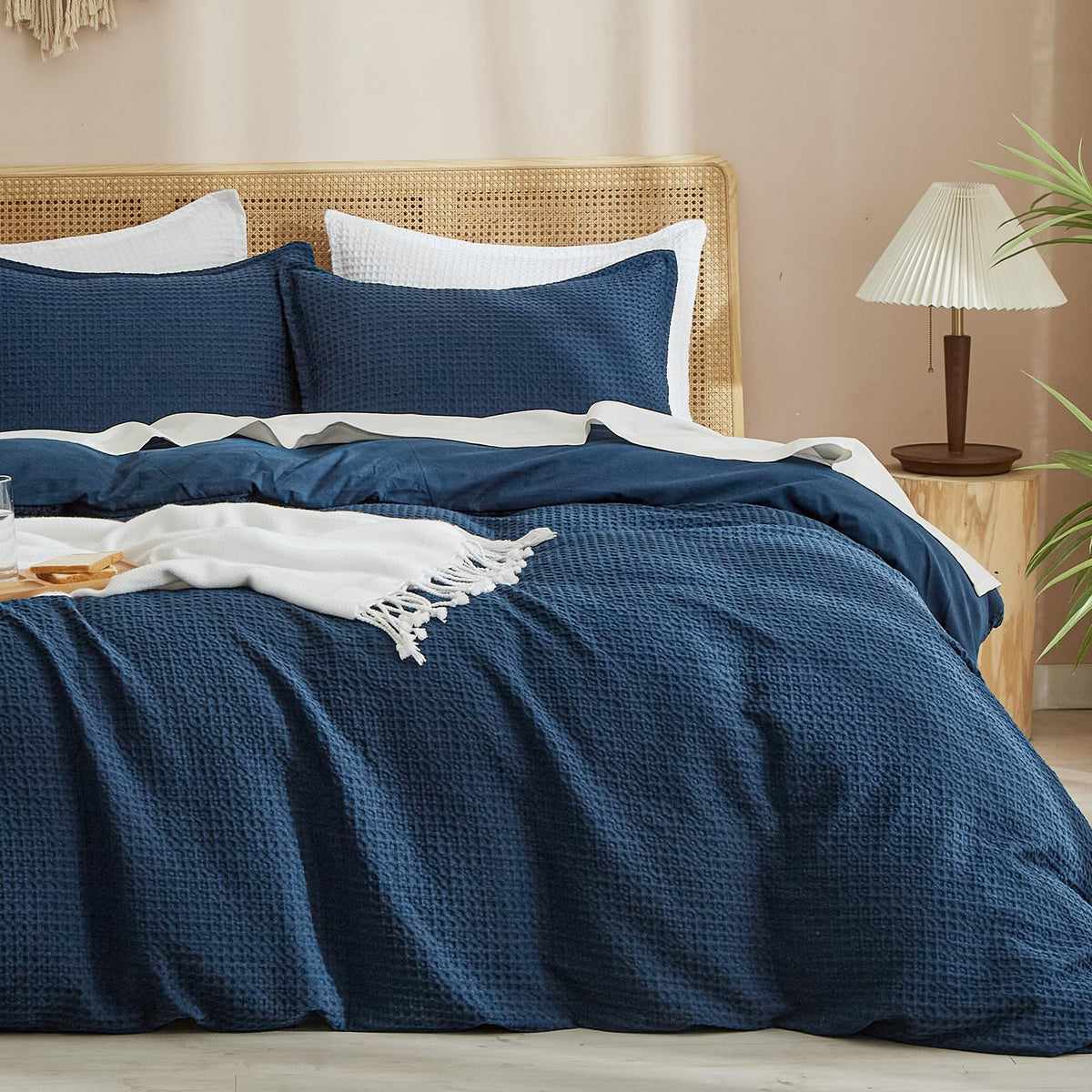 PHF Waffle Duvet Cover California King, Soft & Breathable, 104"x98", Linen