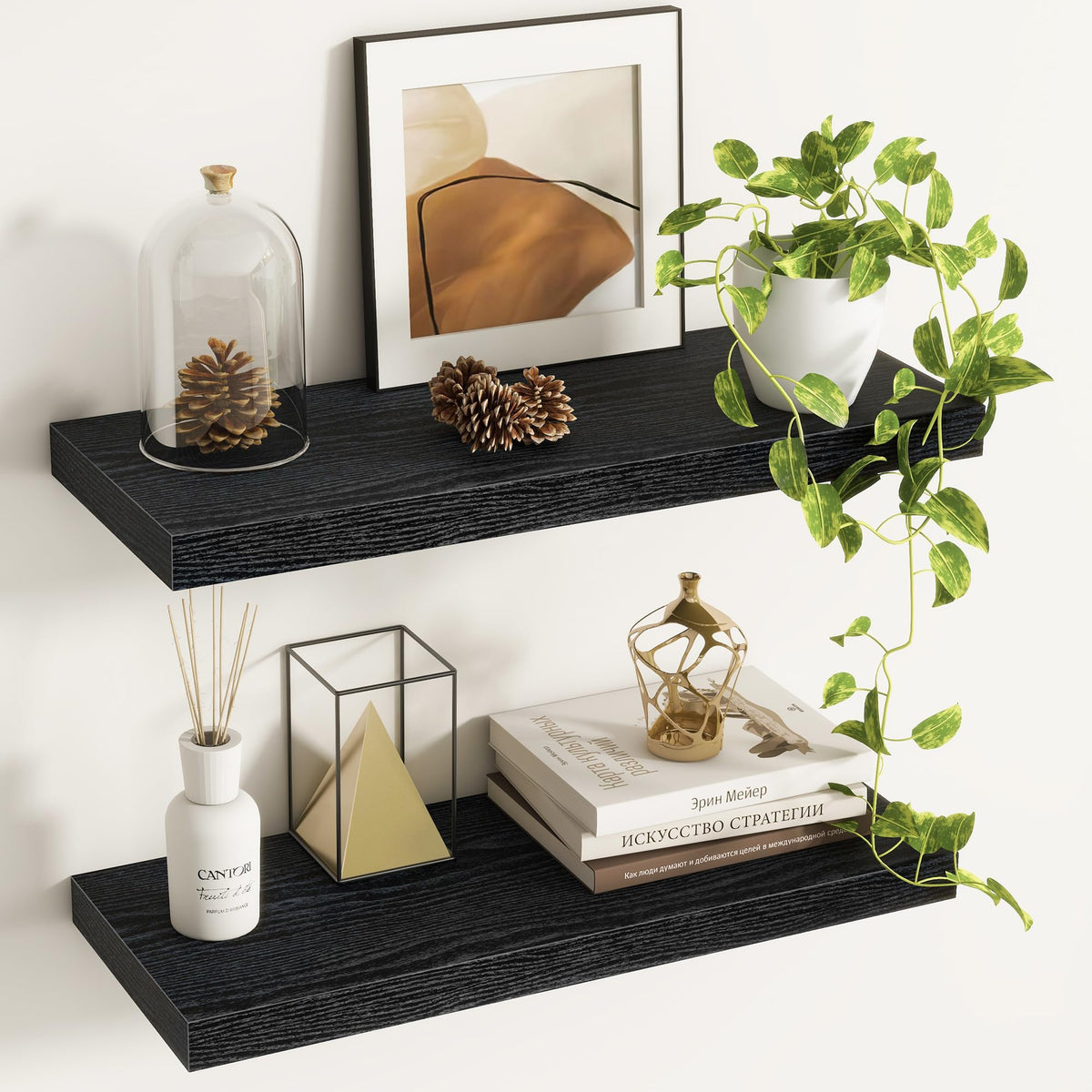 Fun Memories Floating Shelves - 2 Pack 12 Inch Rustic Wooden Wall Shelves - Extra Deeper & Thicker Wall Mounted Storage Shelf for Living Room, Kitchen, Farmhouse - 36" W x 12" D x 1.8" H - Brown