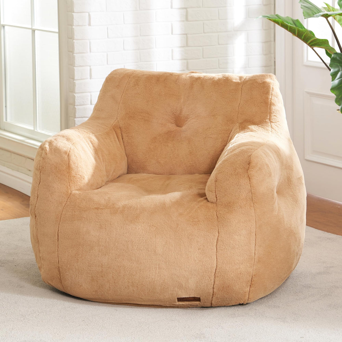 Hobestluk Furry Bean Bag Chair with Arms, Foam Filler for Adult, Pink