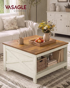VASAGLE Lift Top Coffee Table, Square Farmhouse Coffee Table with Storage